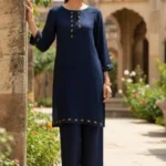 Dark Blue Georgette Straight Kurta Set – 2 Piece - Image 2
