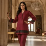 Maroon Georgette Short Kurta Set – 2 Piece