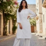 White Georgette Straight Kurta Set – 2 Piece