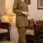 Brown Cotton 2-Piece Co-Ord Set – Button-Down Top with Straight Trouser
