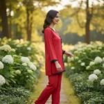 Women’s Red Chiffon Kurta Set – 2 Piece Ready to Wear Elegant Outfit for Parties & Events - Image 2