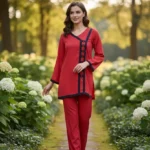 Women’s Red Chiffon Kurta Set – 2 Piece Ready to Wear Elegant Outfit for Parties & Events