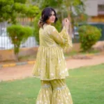 Women Lemon Gharara Suit – Moonlight Fabric Lace Work Festive 2 Piece Outfit - Image 2