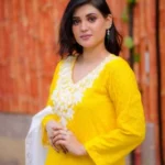 Women Lemon Chikankari Cotton 3PC Suit – Embroidered Festive Kurta Set with Dupatta