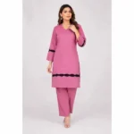 Dusty Rose Scallop Cutwork 2-Piece Set with Black Organza Detailing - Stitched